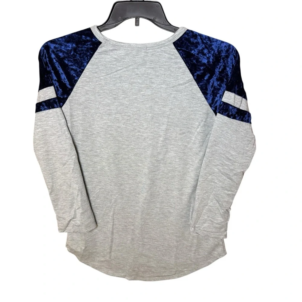 Hailey & Co. Gray w/ Navy Blue Velvet Raglan Long Sleeve Baseball Tee Super Soft - Picture 2 of 11